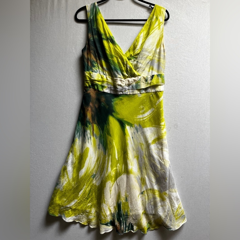 Steilmann silk cotton Elegant Green and White Women's Midi Dress Sz 12